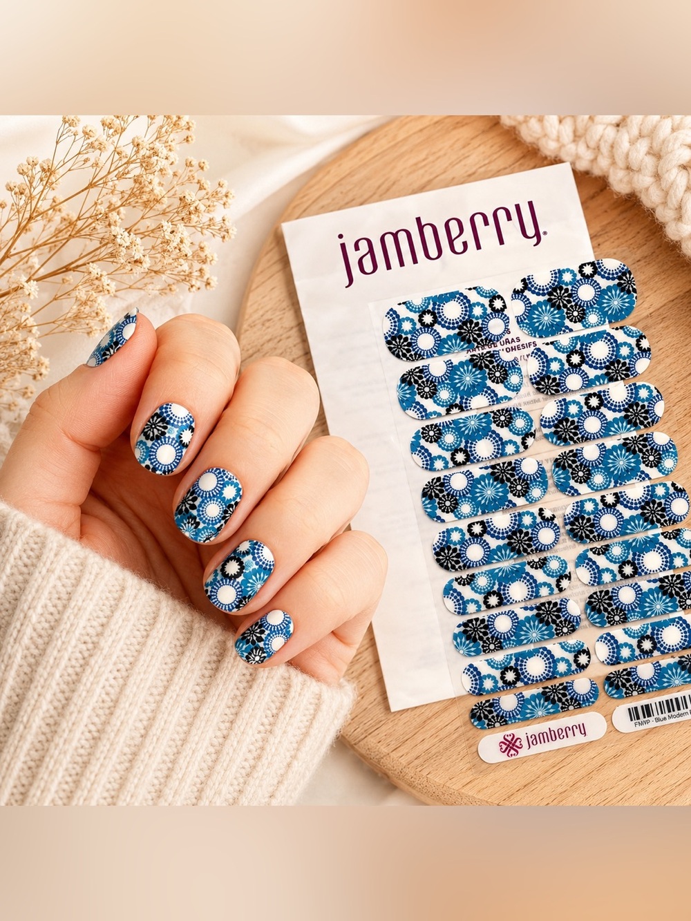 Jamberry Nail Wraps: Blue Modern Flower | Buy Three Get One Free
